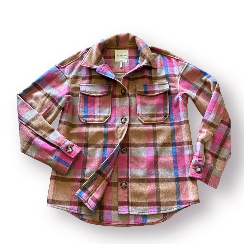 Aveo les filles boyfriend shacket oversized flannel shirt jacket size xs